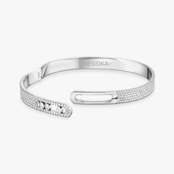 Messika Move Noa Pave Bracelet in 18K White Gold, Medium Model | Fine Bracelets | Coveti