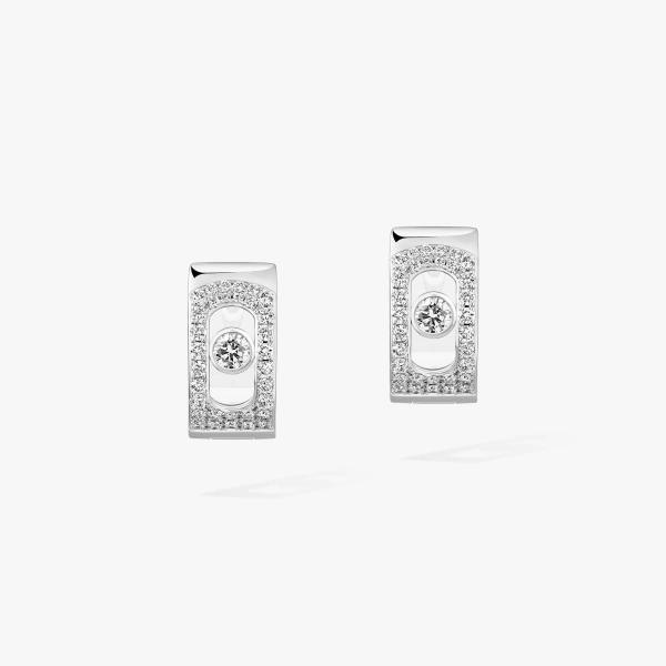 Messika Move Noa Pave Hoop Earrings in 18K White Gold | Fine Earrings | Coveti