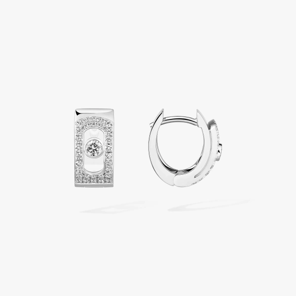 Messika Move Noa Pave Hoop Earrings in 18K White Gold | Fine Earrings | Coveti