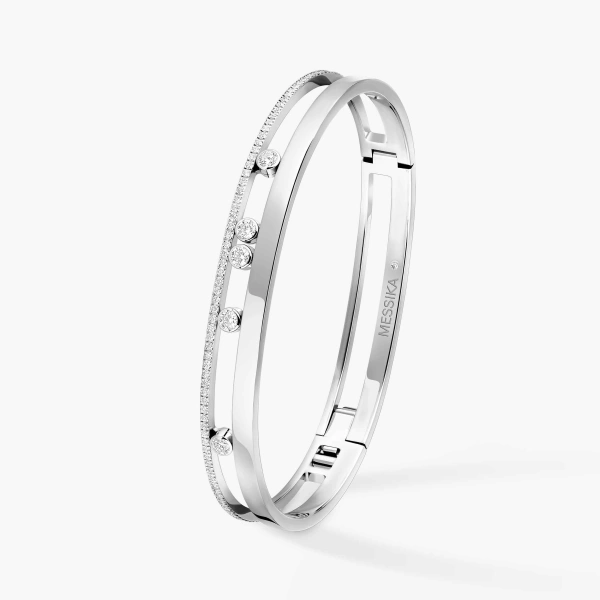 Messika Move Romane Half Pave Bracelet in 18K White Gold, Small Model | Fine Bracelets | Coveti
