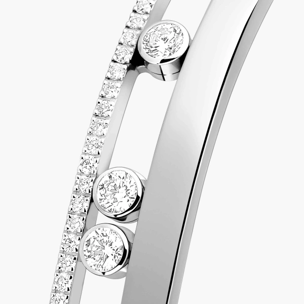 Messika Move Romane Half Pave Bracelet in 18K White Gold, Small Model | Fine Bracelets | Coveti