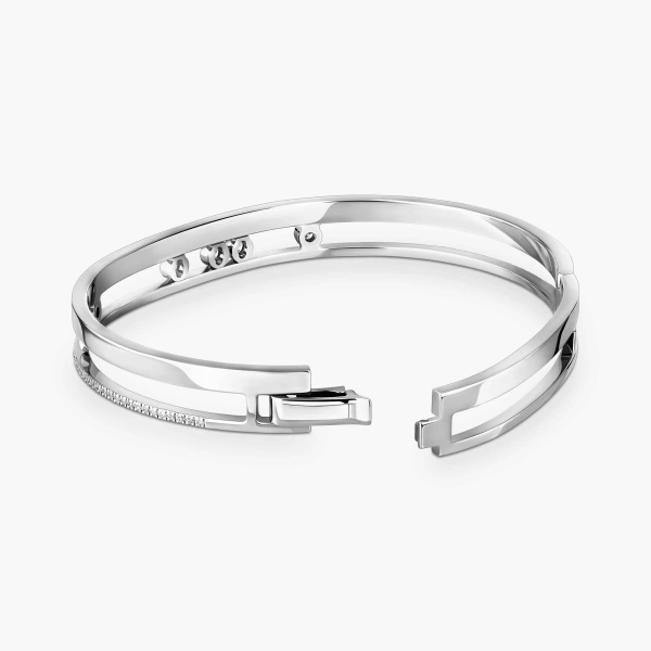 Messika Move Romane Half Pave Bracelet in 18K White Gold, Small Model | Fine Bracelets | Coveti