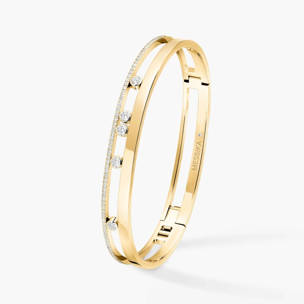 Messika Move Romane Half Pave Bracelet in 18K Yellow Gold, Small Model | Fine Bracelets | Coveti