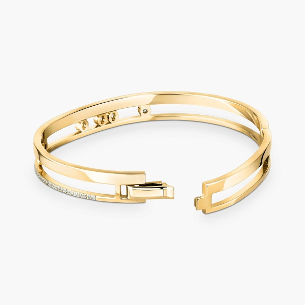 Messika Move Romane Half Pave Bracelet in 18K Yellow Gold, Small Model | Fine Bracelets | Coveti