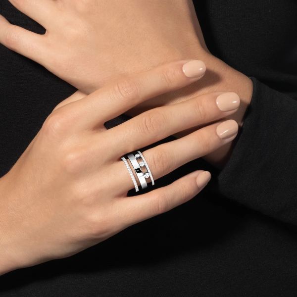 Messika Move Romane Half Pave Ring in 18K White Gold, Large Model | Fine Rings | Coveti