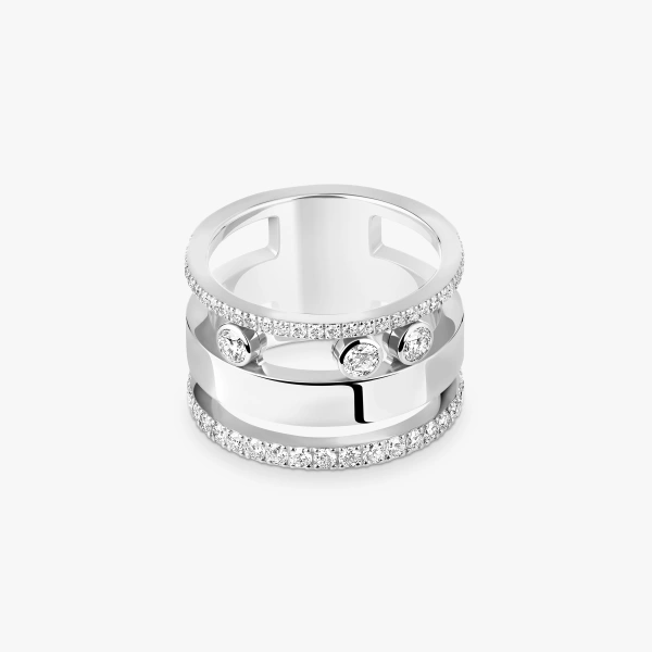 Messika Move Romane Half Pave Ring in 18K White Gold, Large Model | Fine Rings | Coveti