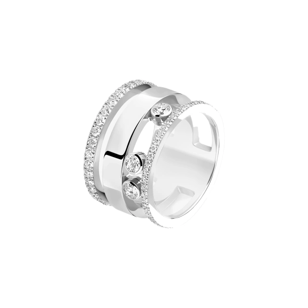 Messika Move Romane Half Pave Ring in 18K White Gold, Large Model | Fine Rings | Coveti