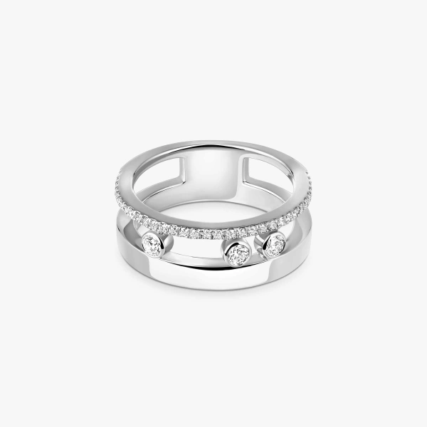 Messika Move Romane Half Pave Ring in 18K White Gold, Small Model | Fine Rings | Coveti