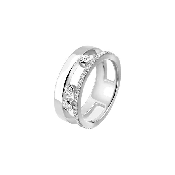 Messika Move Romane Half Pave Ring in 18K White Gold, Small Model | Fine Rings | Coveti