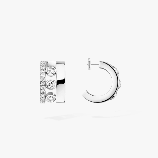 Messika Move Romane Mini Hoop Earrings in 18K White Gold | Fine Earrings | Coveti