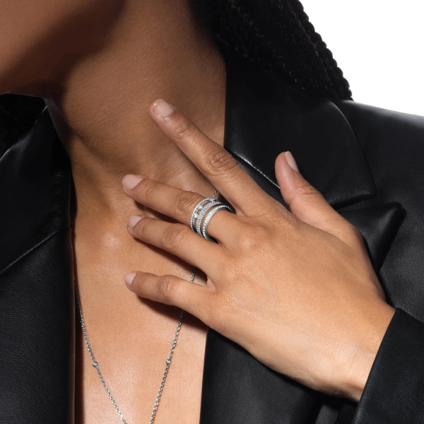 Messika Move Romane Pave Ring in 18K White Gold, Large Model | Fine Rings | Coveti