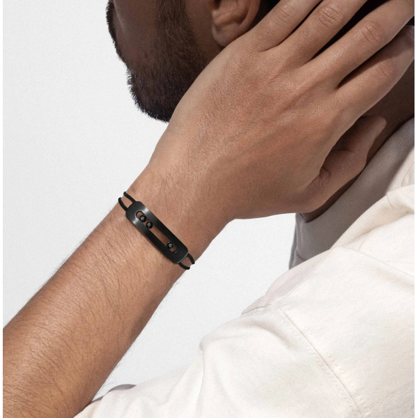 Messika Move Titanium Black Cord Bracelet in Black Titanium, Large Model | Fine Bracelets | Coveti