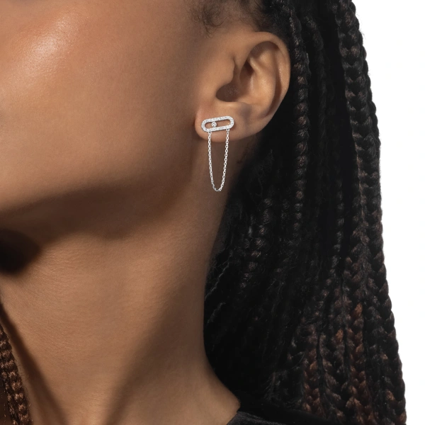 Messika Move Uno Asymmetrical Earrings in 18K White Gold | Fine Earrings | Coveti