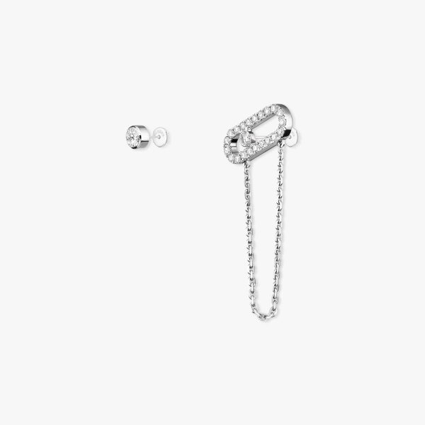 Messika Move Uno Asymmetrical Earrings in 18K White Gold | Fine Earrings | Coveti