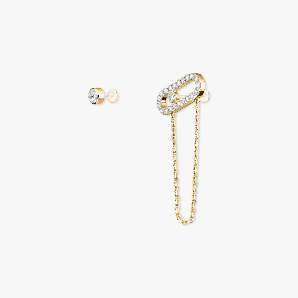 Messika Move Uno Asymmetrical Earrings in 18K Yellow Gold | Fine Earrings | Coveti