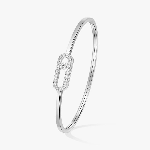 Messika Move Uno Bangle in 18K White Gold, Large Model | Fine Bracelets | Coveti