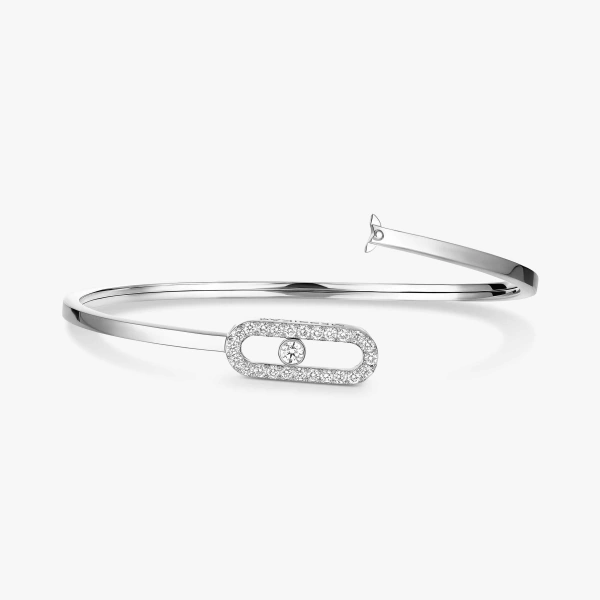 Messika Move Uno Bangle in 18K White Gold, Large Model | Fine Bracelets | Coveti