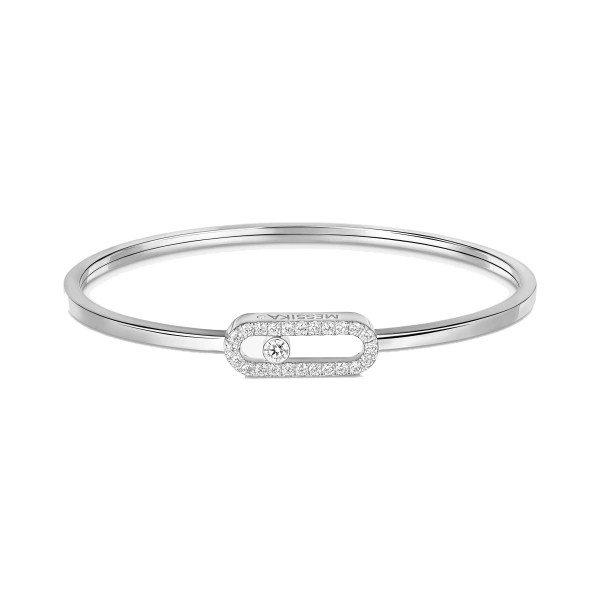 Messika Move Uno Bangle in 18K White Gold, Large Model | Fine Bracelets | Coveti