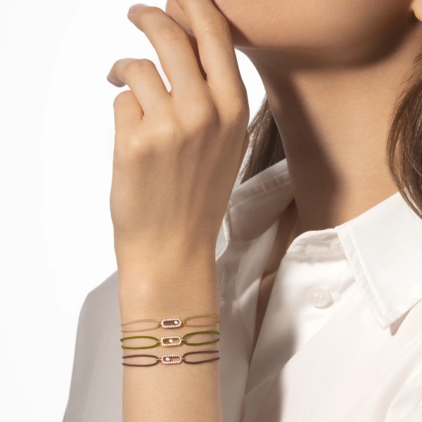 Messika Move Uno Beige Cord Bracelet in 18K Pink Gold | Fine Bracelets | Coveti