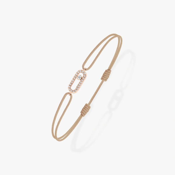 Messika Move Uno Beige Cord Bracelet in 18K Pink Gold | Fine Bracelets | Coveti