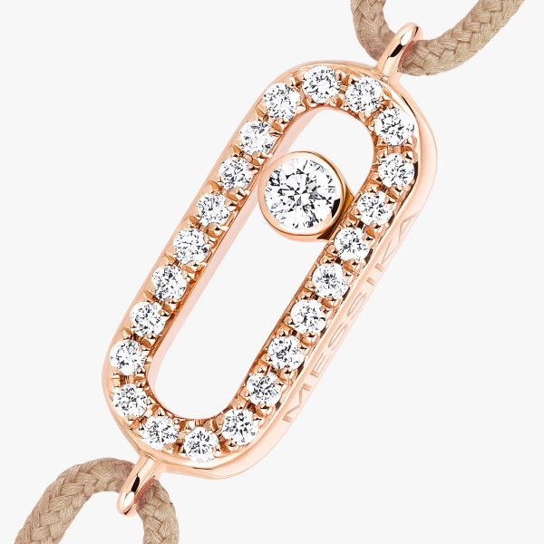 Messika Move Uno Beige Cord Bracelet in 18K Pink Gold | Fine Bracelets | Coveti