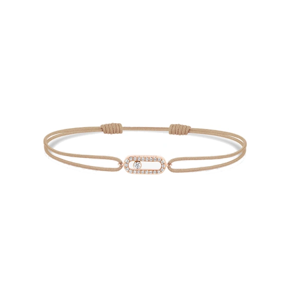 Messika Move Uno Beige Cord Bracelet in 18K Pink Gold | Fine Bracelets | Coveti