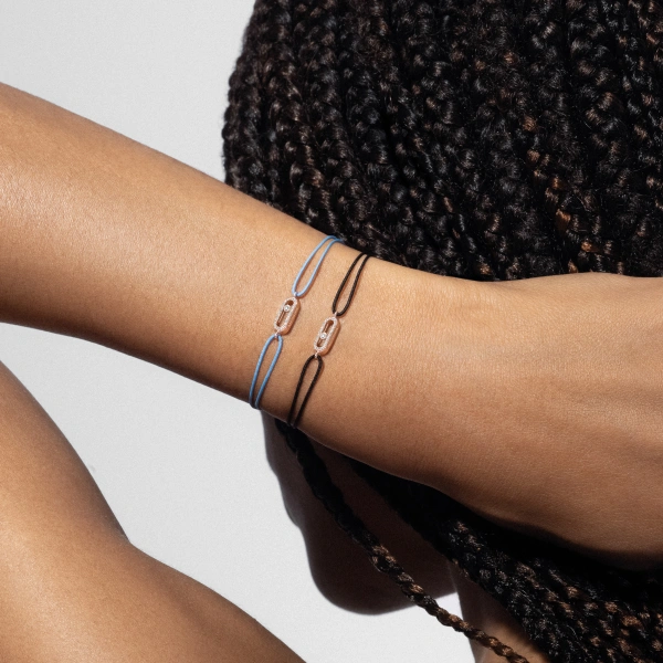 Messika Move Uno Black Cord Bracelet in 18K White Gold | Fine Bracelets | Coveti