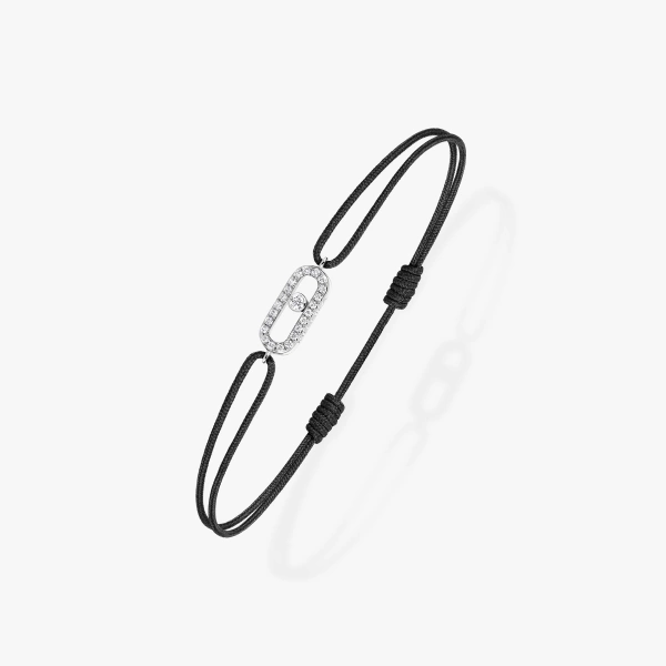 Messika Move Uno Black Cord Bracelet in 18K White Gold | Fine Bracelets | Coveti
