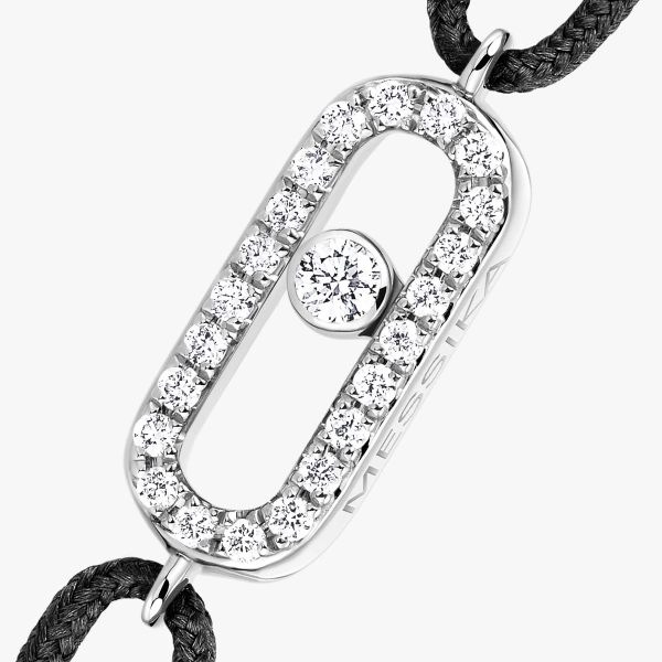 Messika Move Uno Black Cord Bracelet in 18K White Gold | Fine Bracelets | Coveti