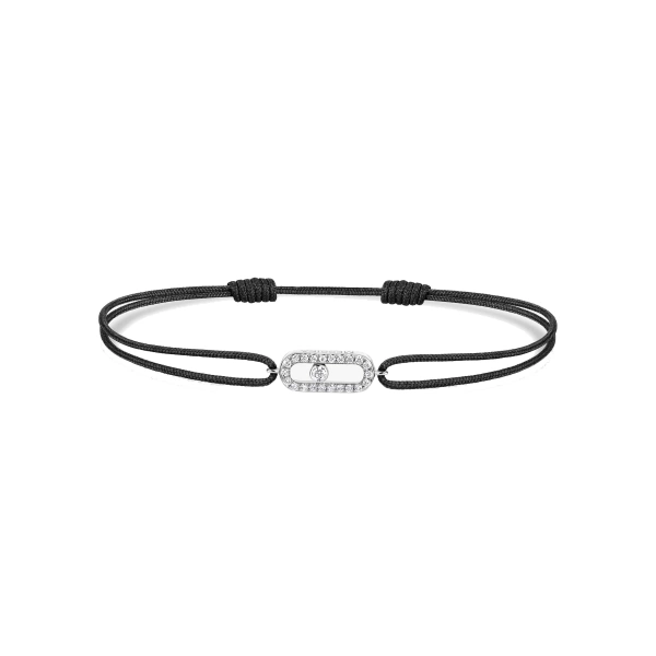 Messika Move Uno Black Cord Bracelet in 18K White Gold | Fine Bracelets | Coveti