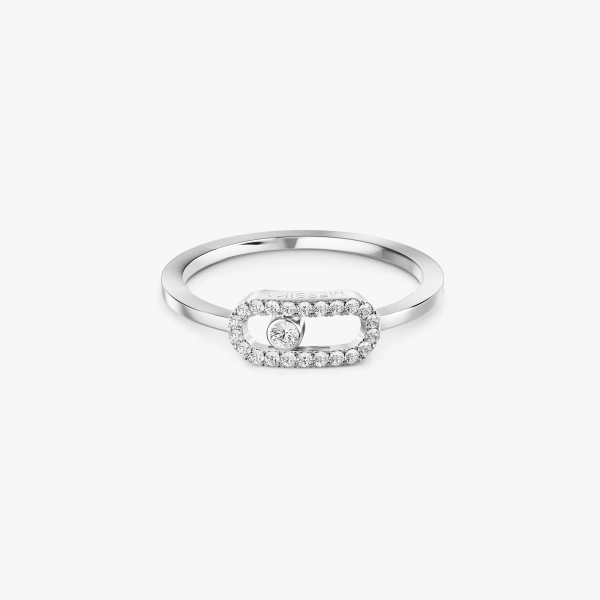 Messika Move Uno Half Pave Ring in 18K White Gold | Fine Rings | Coveti