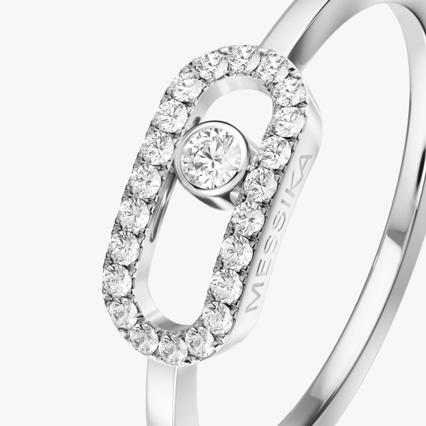 Messika Move Uno Half Pave Ring in 18K White Gold | Fine Rings | Coveti