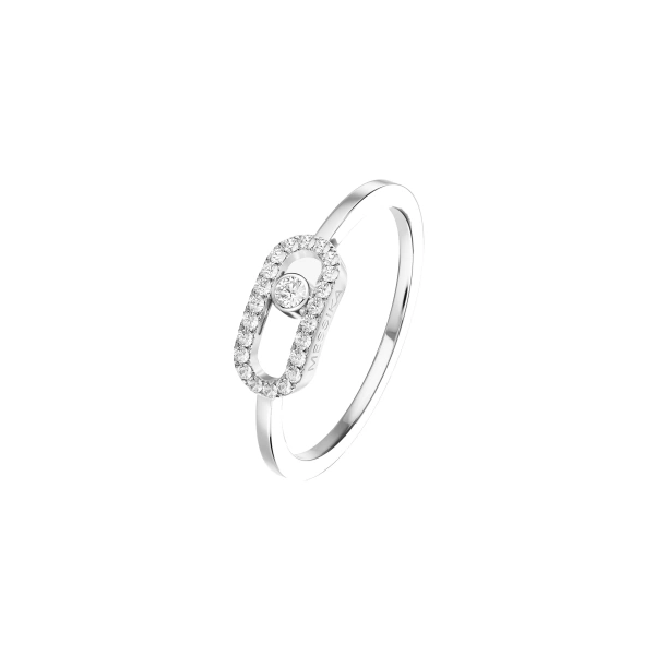 Messika Move Uno Half Pave Ring in 18K White Gold | Fine Rings | Coveti