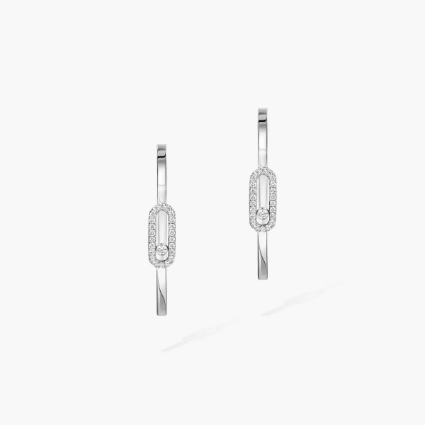 Messika Move Uno Hoop Earrings in 18K White Gold, Small Model | Fine Earrings | Coveti