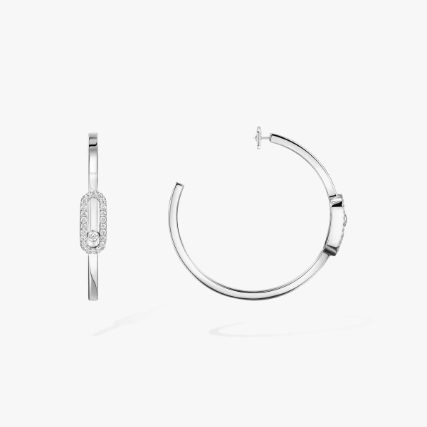 Messika Move Uno Hoop Earrings in 18K White Gold, Small Model | Fine Earrings | Coveti