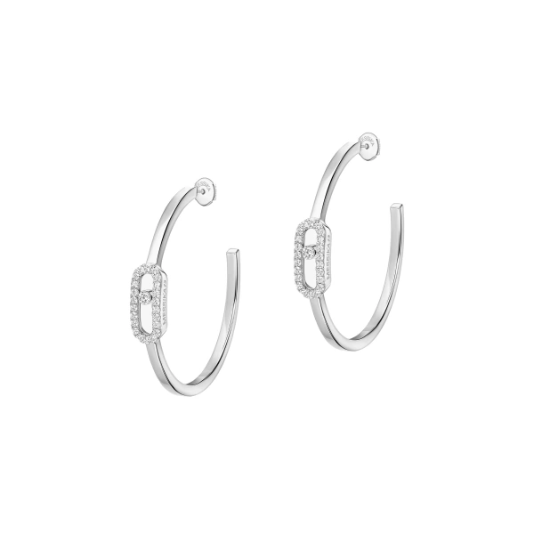 Messika Move Uno Hoop Earrings in 18K White Gold, Small Model | Fine Earrings | Coveti
