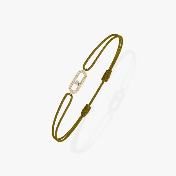 Messika Move Uno Khaki Cord Bracelet in 18K Yellow Gold | Fine Bracelets | Coveti