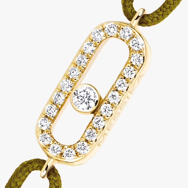Messika Move Uno Khaki Cord Bracelet in 18K Yellow Gold | Fine Bracelets | Coveti