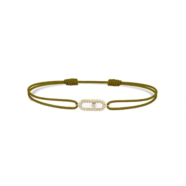 Messika Move Uno Khaki Cord Bracelet in 18K Yellow Gold | Fine Bracelets | Coveti