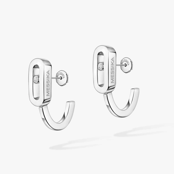 Messika Move Uno Mini Hoop Earrings in 18K White Gold | Fine Earrings | Coveti