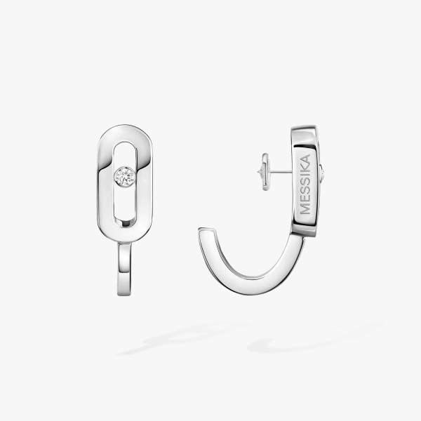 Messika Move Uno Mini Hoop Earrings in 18K White Gold | Fine Earrings | Coveti