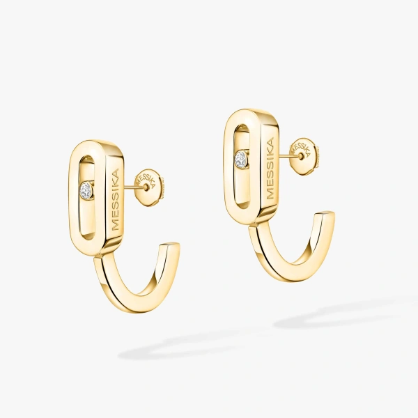 Messika Move Uno Mini Hoop Earrings in 18K Yellow Gold | Fine Earrings | Coveti