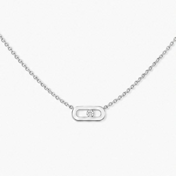 Messika Move Uno Necklace in 18K White Gold, Mini Model | Fine Necklaces | Coveti