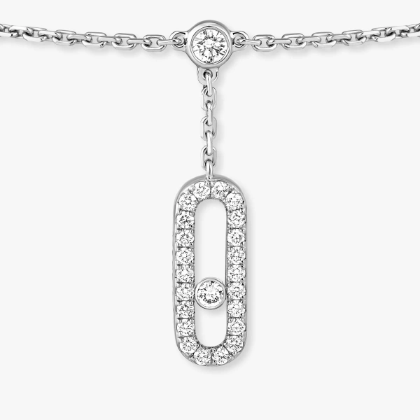 Messika Move Uno Pave Anklet in 18K White Gold | Fine Bracelets | Coveti