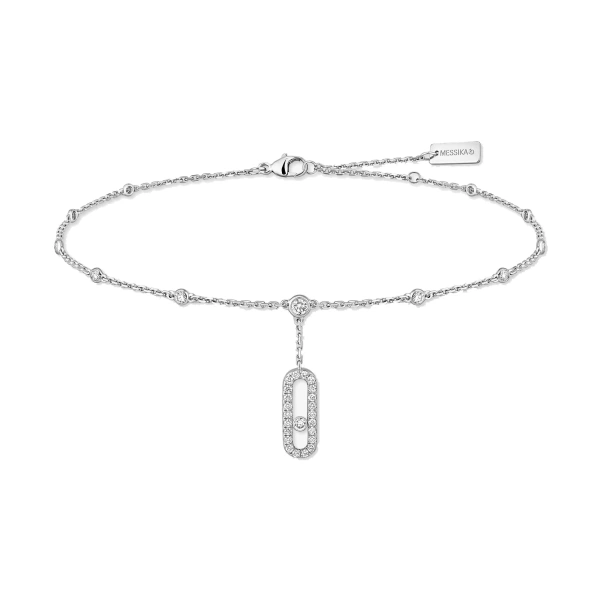 Messika Move Uno Pave Anklet in 18K White Gold | Fine Bracelets | Coveti