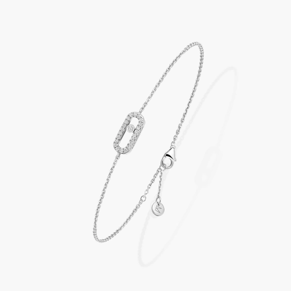 Messika Move Uno Pave Bracelet in 18K White Gold, Mini Model | Fine Bracelets | Coveti