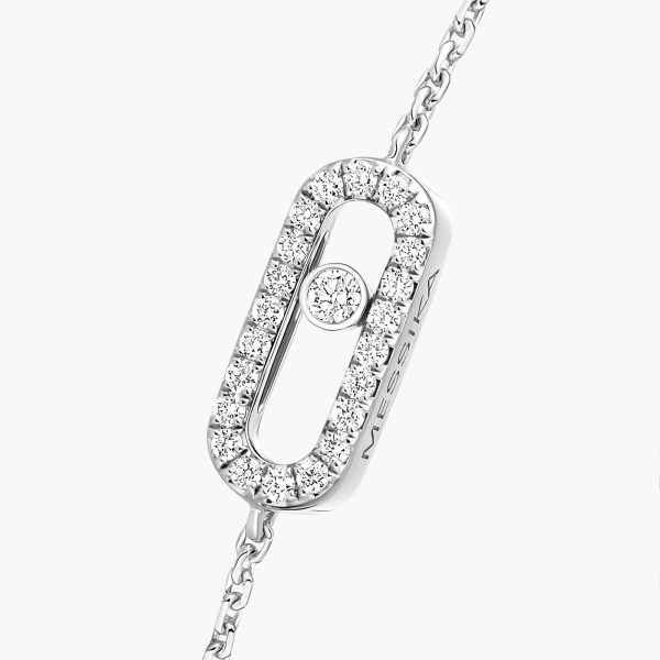 Messika Move Uno Pave Bracelet in 18K White Gold, Mini Model | Fine Bracelets | Coveti