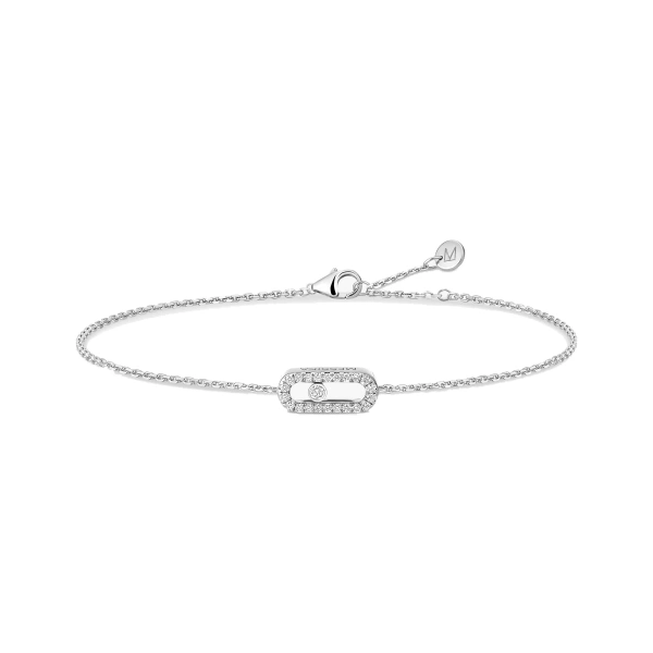 Messika Move Uno Pave Bracelet in 18K White Gold, Mini Model | Fine Bracelets | Coveti