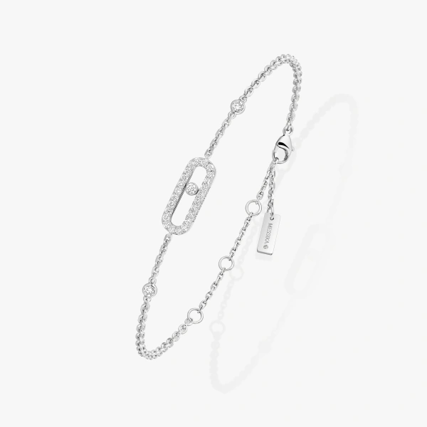 Messika Move Uno Pave Bracelet in 18K White Gold | Fine Bracelets | Coveti