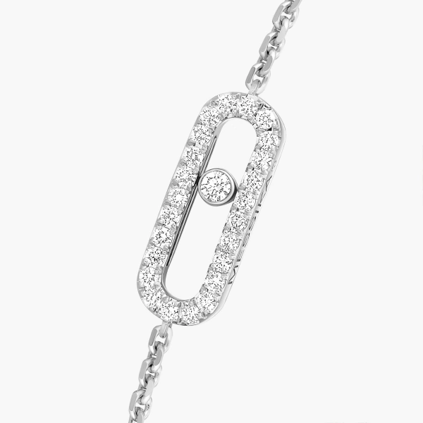 Messika Move Uno Pave Bracelet in 18K White Gold | Fine Bracelets | Coveti